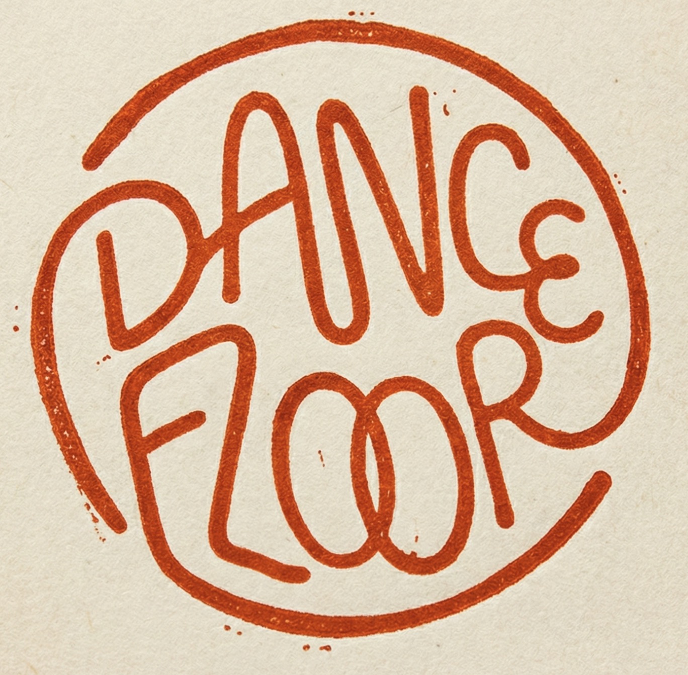 Dance Floor logo — hand-drawn stamp in terracotta ink
